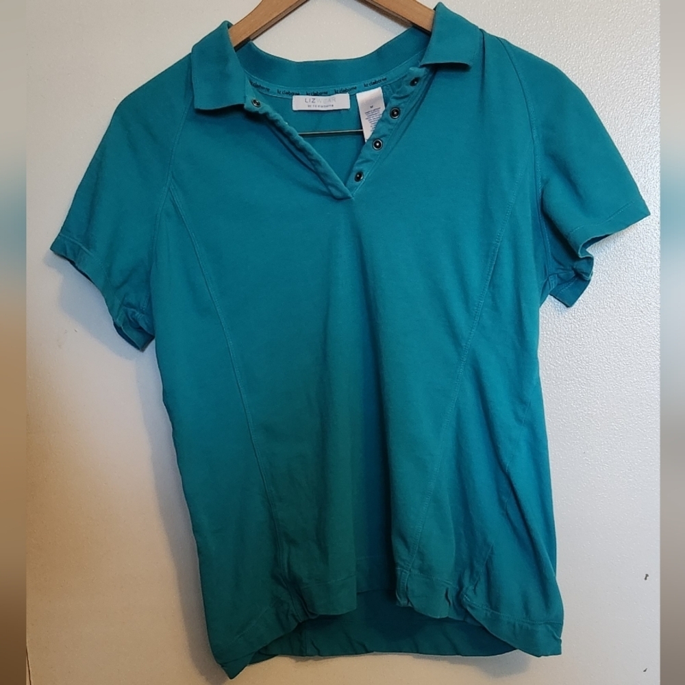 Blue Liz Claiborne polo with snap closure
